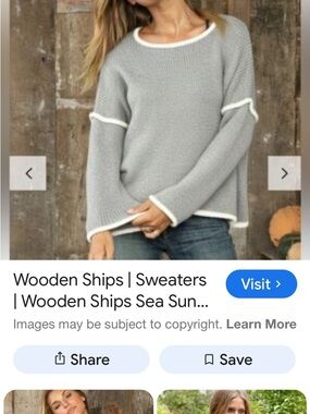 Wooden Ships Light Gray Sweater with White Trim